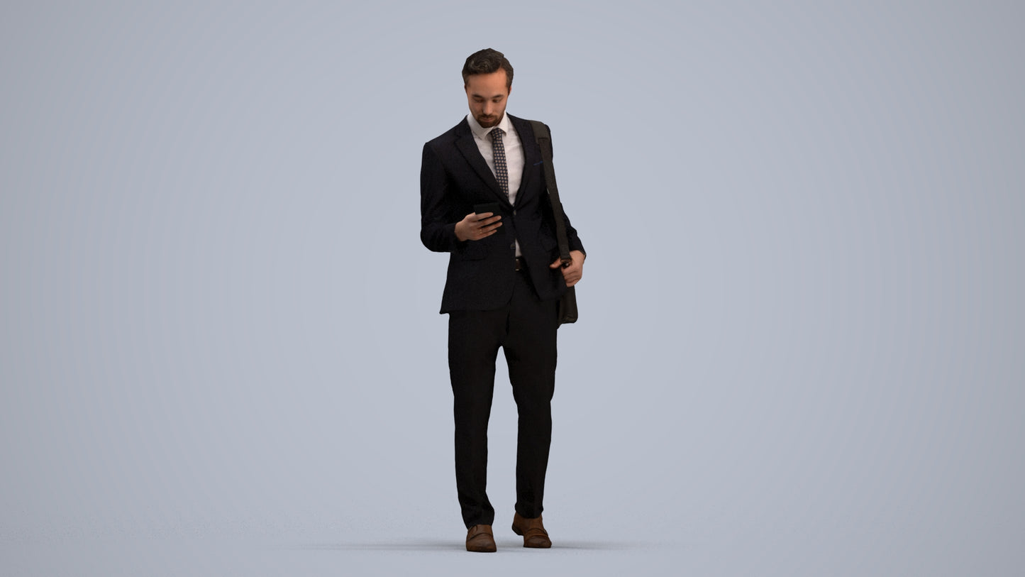 3D scanned man business formal, photorealistic archviz people for Enscape and SketchUp, standing pose render