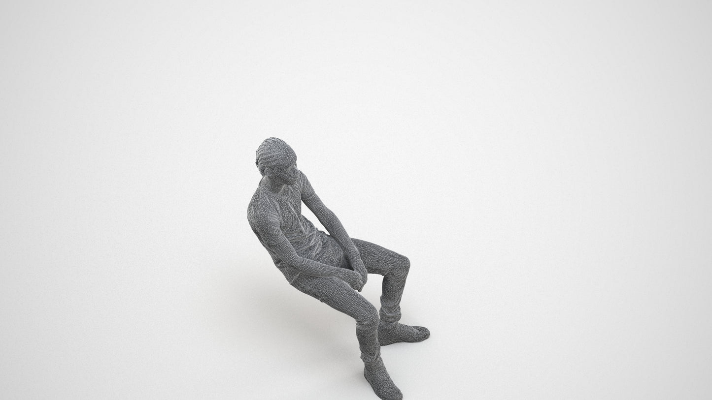 scanned 3D boy casual kids, photogrammetry people for Enscape and V-Ray, wireframe three-quarter view