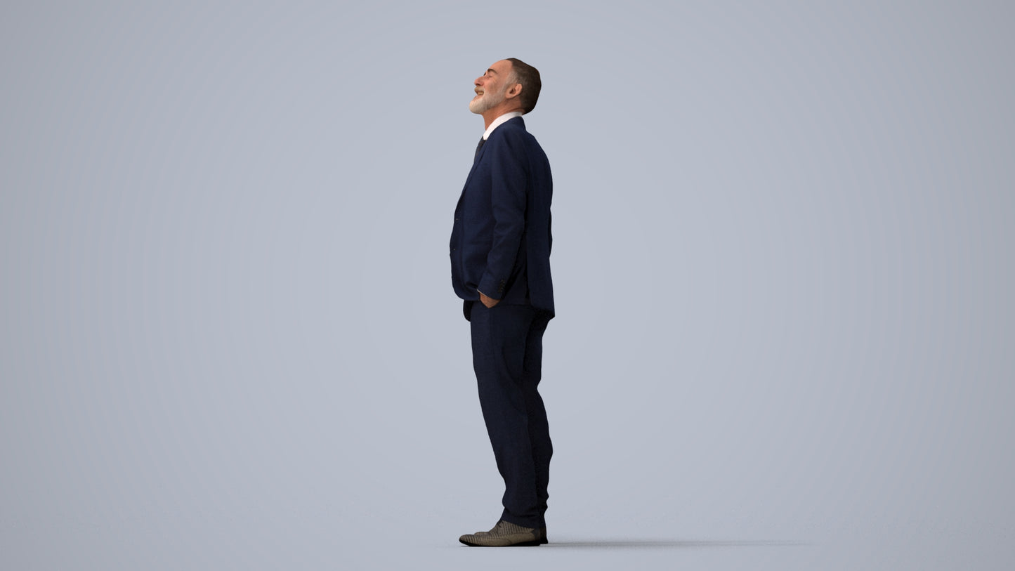 3D people model senior man business, scanned human for 3ds Max rendering, three-quarter view render