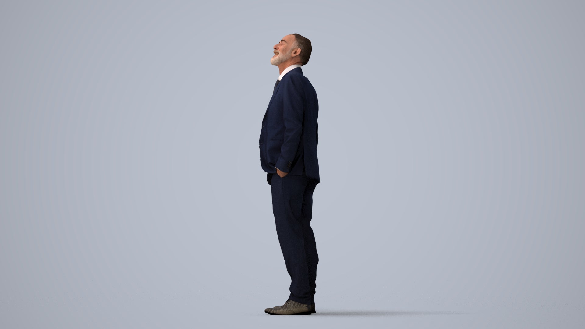 3D people model senior man business, scanned human for 3ds Max rendering, three-quarter view render