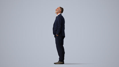 3D people model senior man business, scanned human for 3ds Max rendering, three-quarter view render