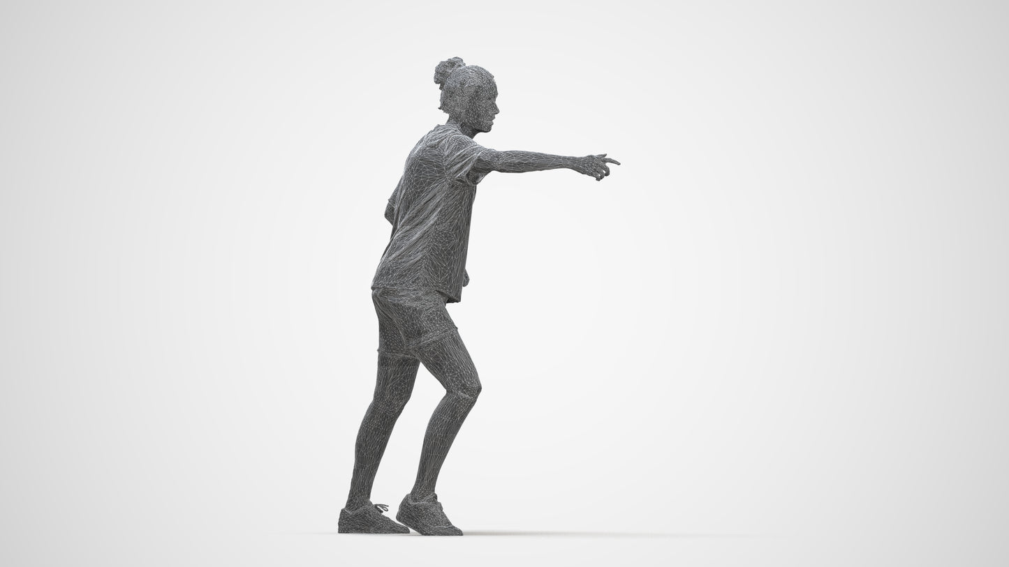 scanned 3D woman sport, photogrammetry people for Enscape and V-Ray, wireframe back view