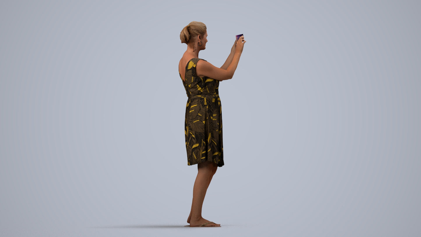 realistic 3D people woman casual standing, render-ready for V-Ray and Corona, FBX OBJ, side view render