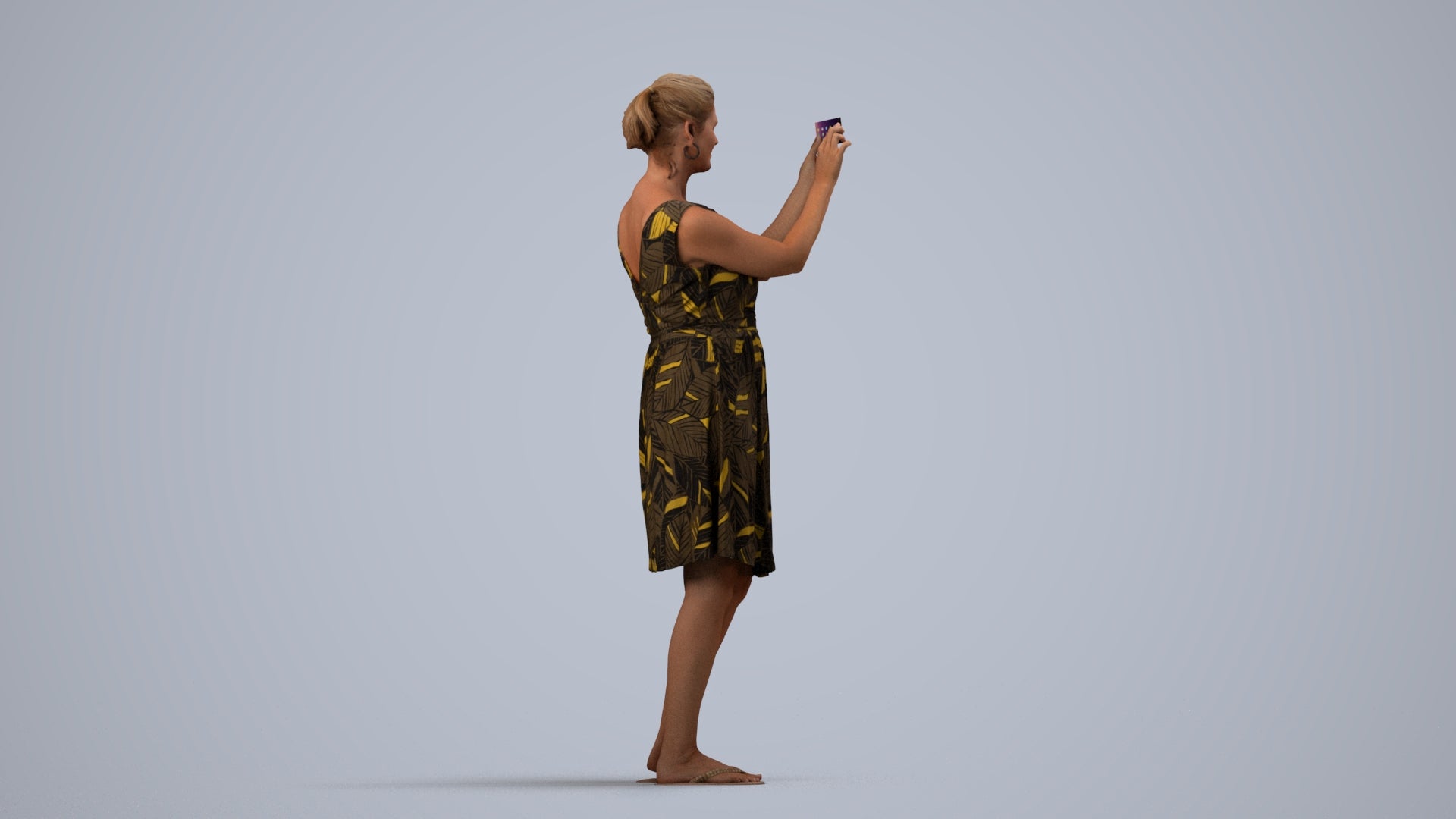 realistic 3D people woman casual standing, render-ready for V-Ray and Corona, FBX OBJ, side view render