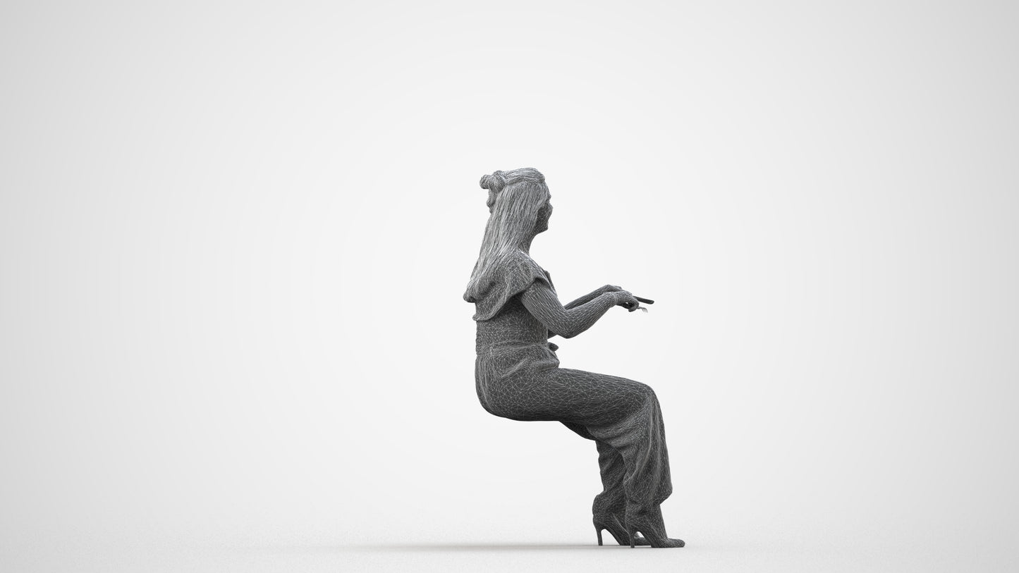realistic 3D people woman casual sitting, render-ready for V-Ray and Corona, FBX OBJ, wireframe side view