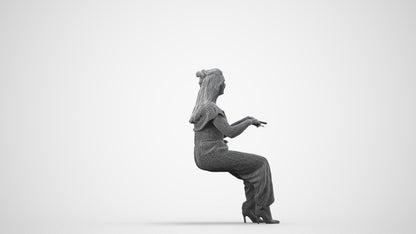 realistic 3D people woman casual sitting, render-ready for V-Ray and Corona, FBX OBJ, wireframe side view