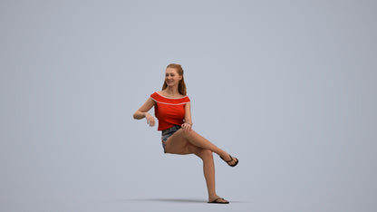 3D people model girl casual sitting, scanned human for 3ds Max rendering, standing pose render