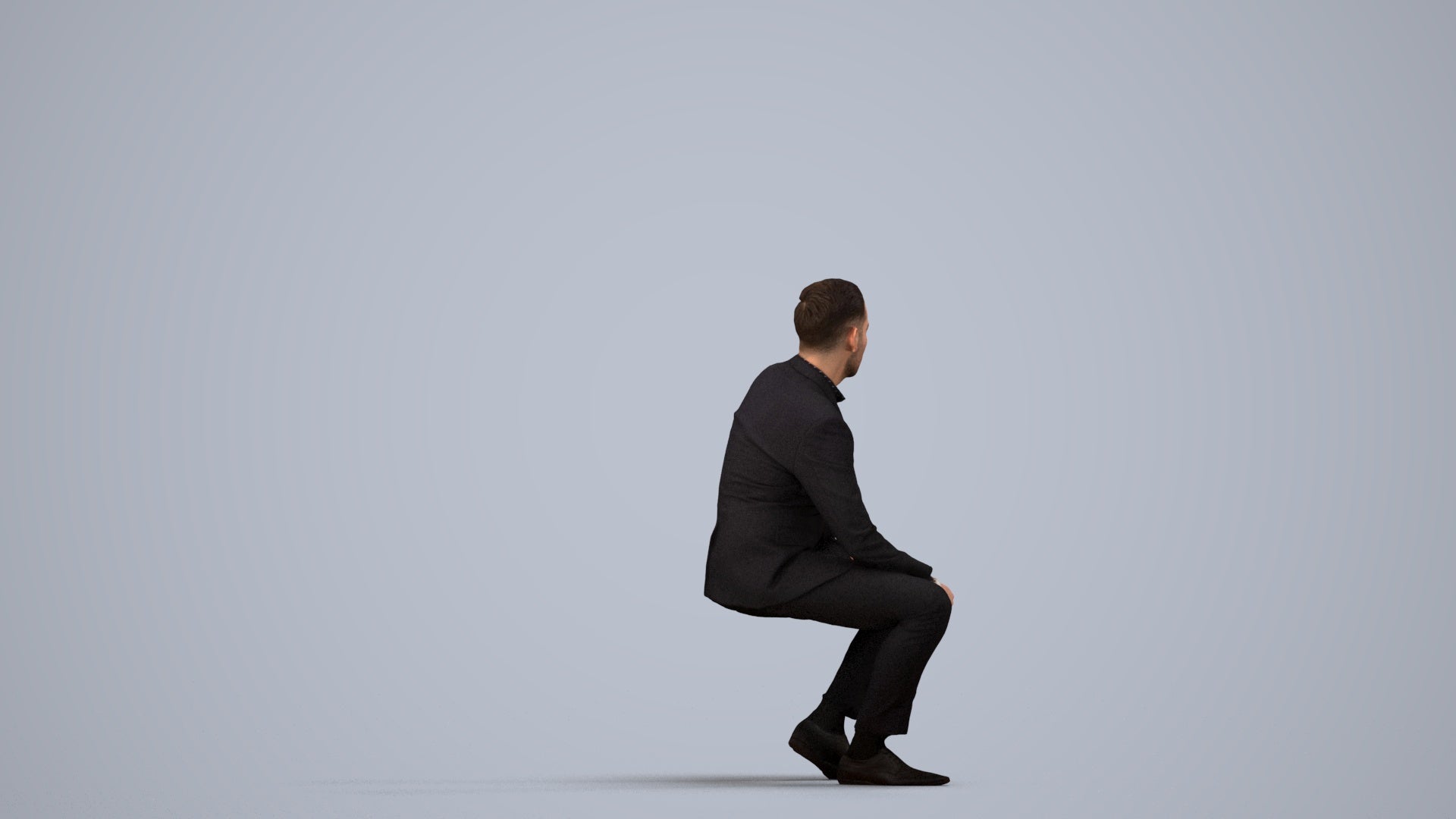 realistic 3D man formal sitting, scanned archviz people for Blender and 3ds Max, side view render