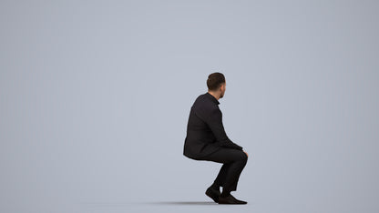 realistic 3D man formal sitting, scanned archviz people for Blender and 3ds Max, side view render