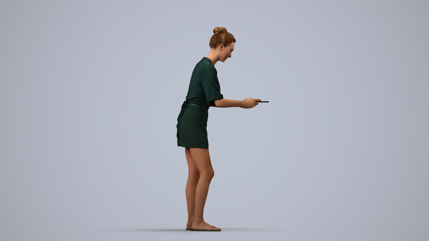 realistic 3D woman casual standing, scanned archviz people for Blender and 3ds Max, side view render