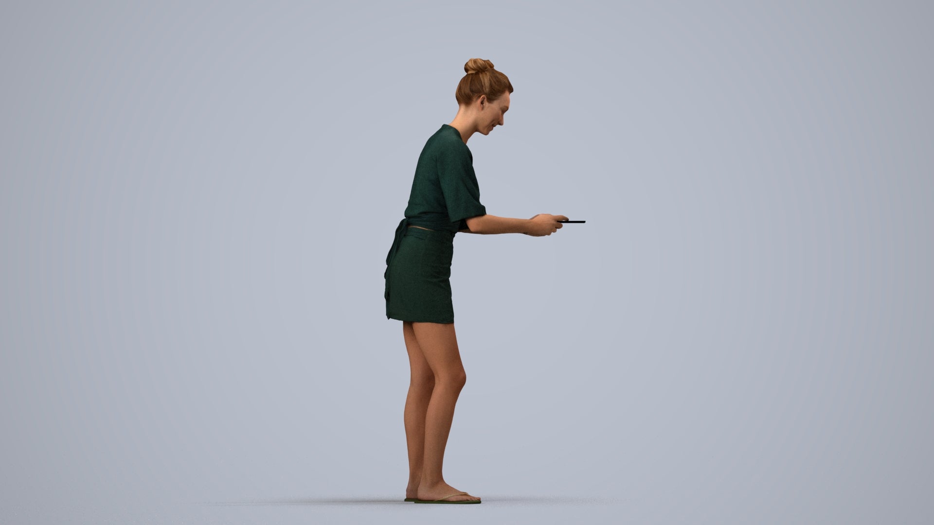 realistic 3D woman casual standing, scanned archviz people for Blender and 3ds Max, side view render
