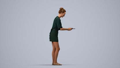 realistic 3D woman casual standing, scanned archviz people for Blender and 3ds Max, side view render