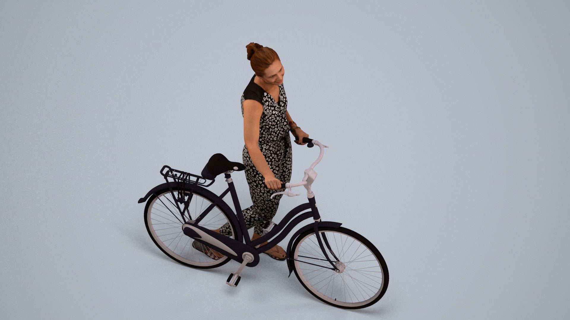 3D people model woman casual cycling, scanned human for 3ds Max rendering, back view render