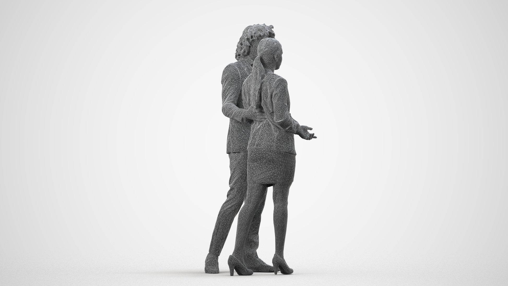 3D human model woman business, photogrammetry scanned person for archviz, wireframe side view
