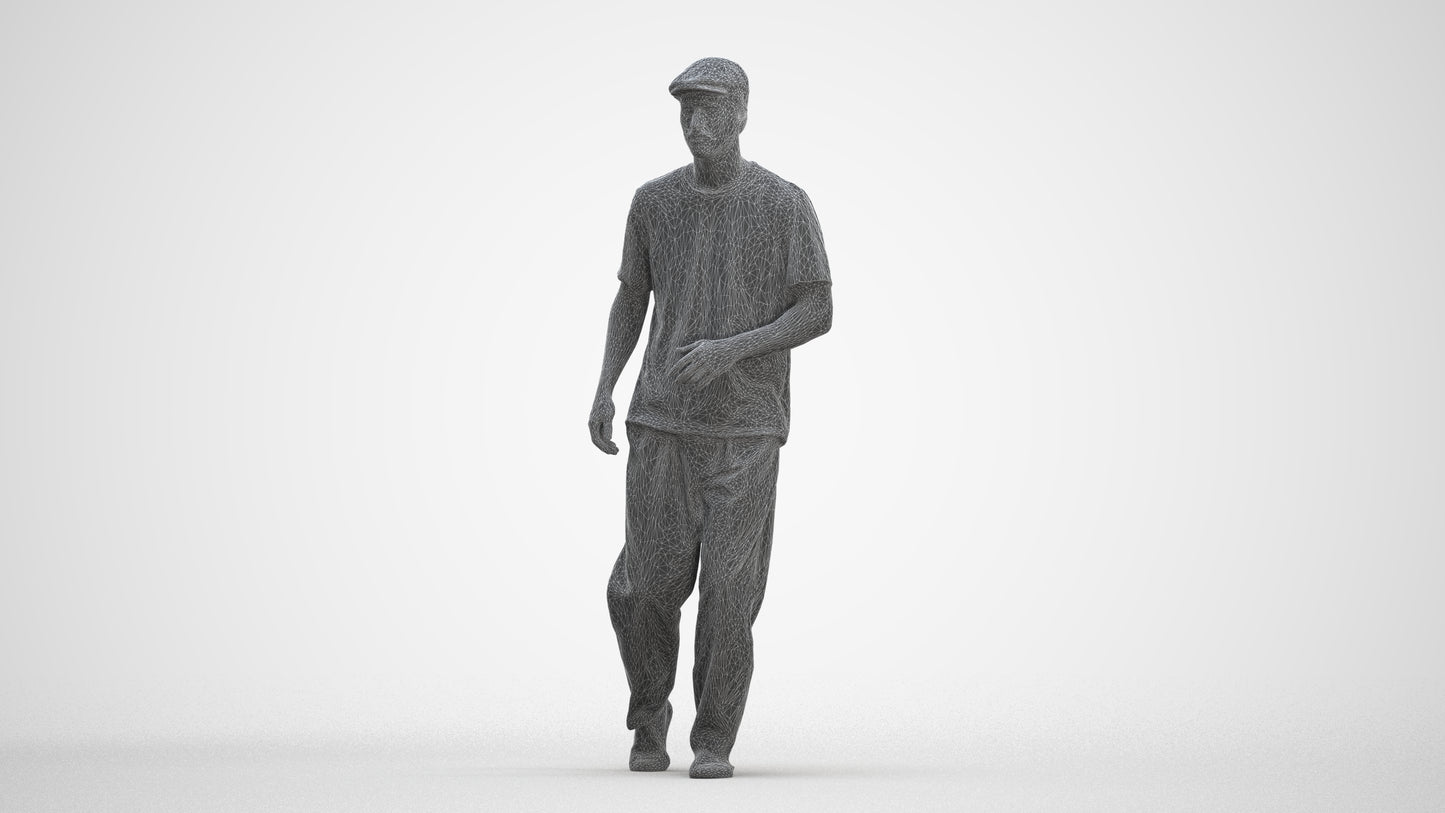 realistic 3D people man casual walking, render-ready for V-Ray and Corona, FBX OBJ, three-quarter front view render