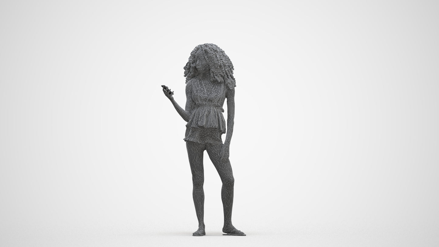 scanned 3D woman casual standing, photogrammetry people for Enscape and V-Ray, three-quarter front view render