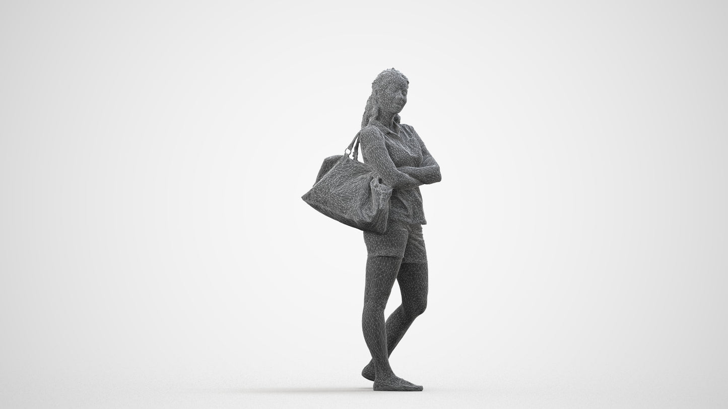 scanned 3D woman casual standing, photogrammetry people for Enscape and V-Ray, wireframe side view