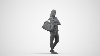 scanned 3D woman casual standing, photogrammetry people for Enscape and V-Ray, wireframe side view