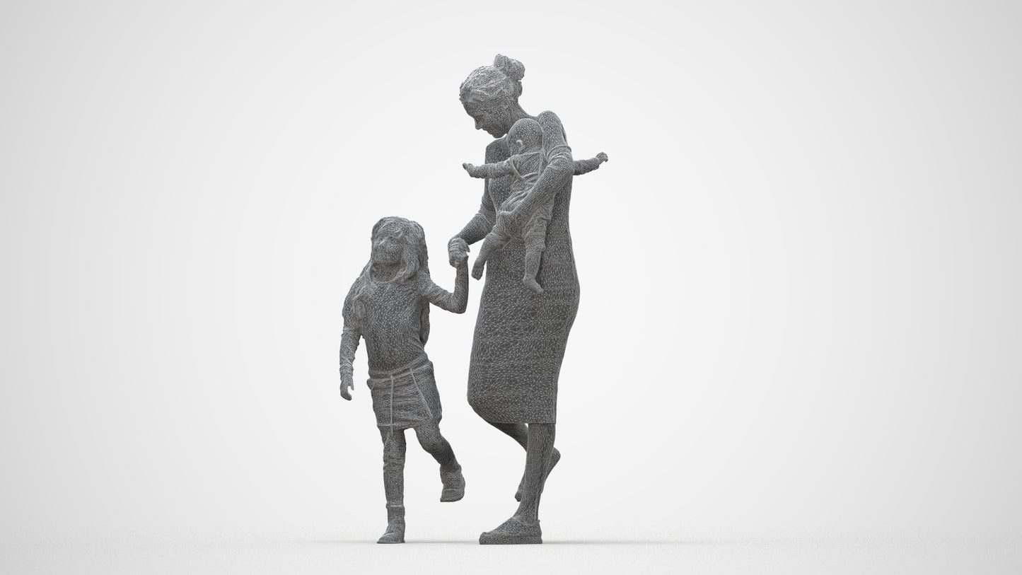 realistic 3D people girl casual kids, render-ready for V-Ray and Corona, FBX OBJ, wireframe back view