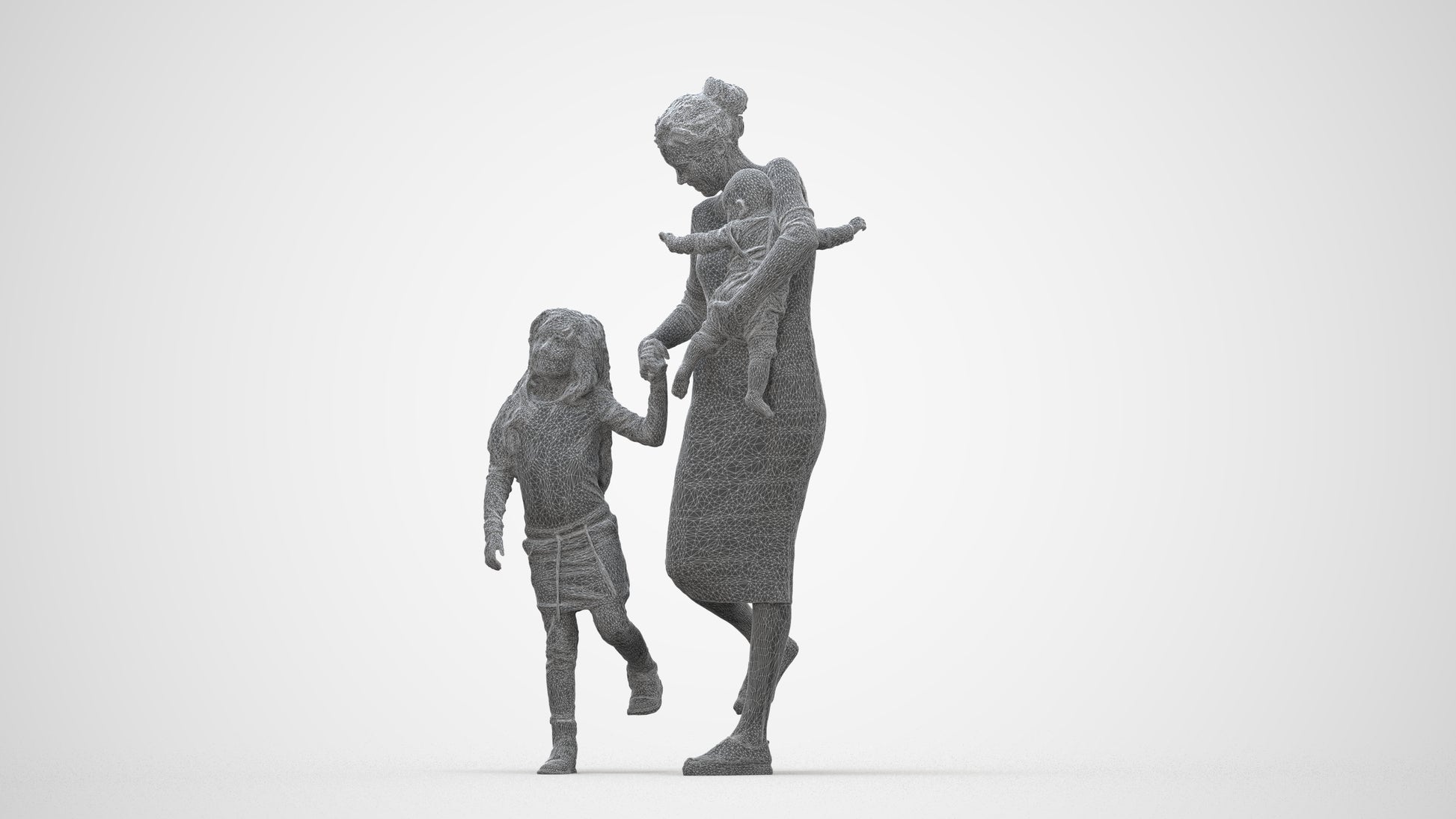 realistic 3D people girl casual kids, render-ready for V-Ray and Corona, FBX OBJ, wireframe back view