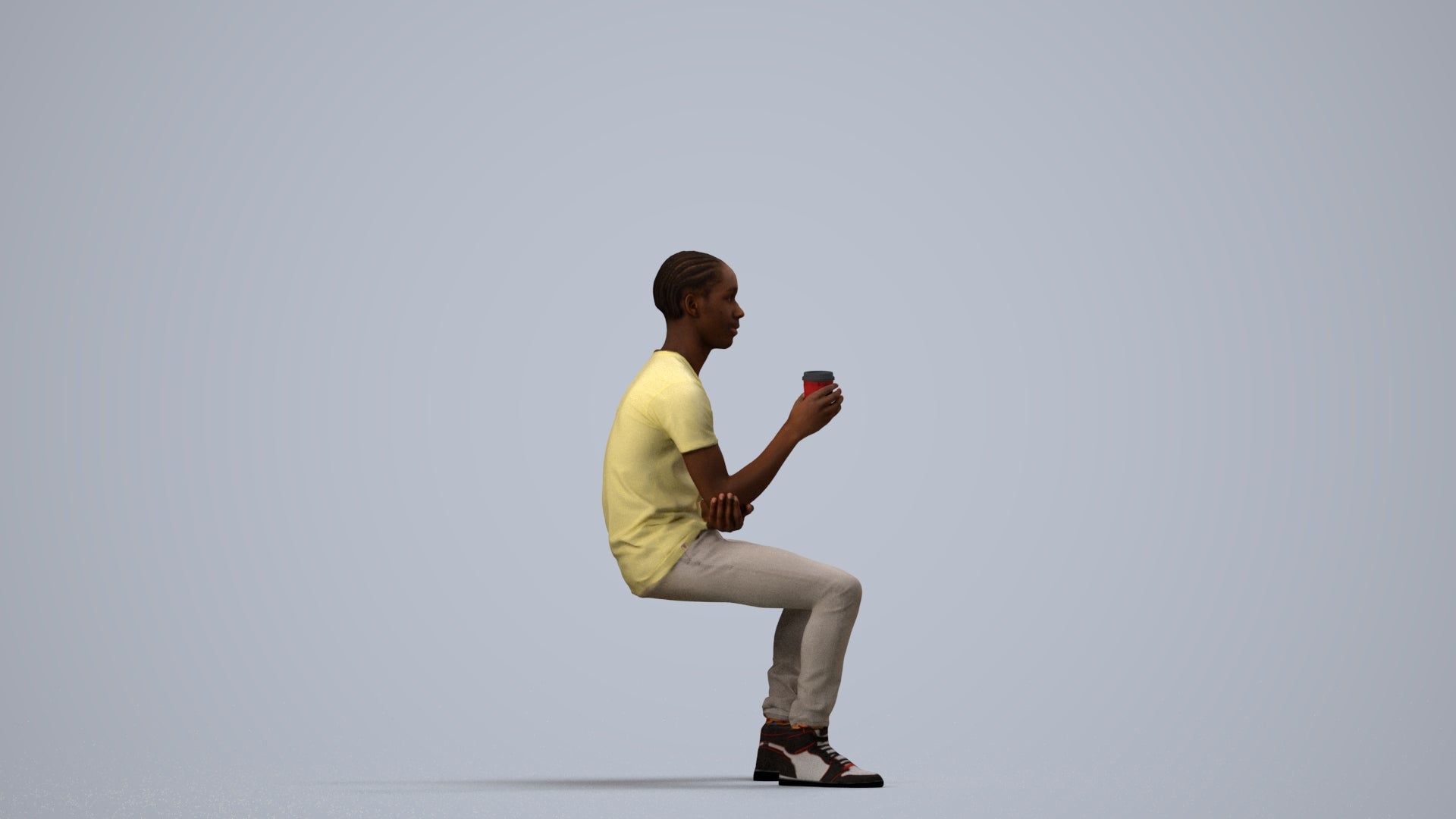3D human model boy casual kids, photogrammetry scanned person for archviz, side view render
