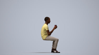 3D human model boy casual kids, photogrammetry scanned person for archviz, side view render