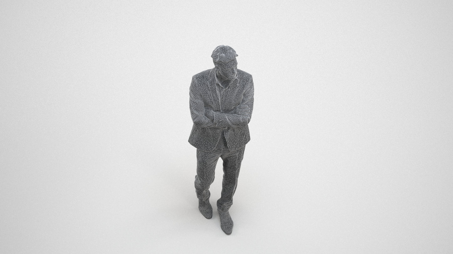 photogrammetry 3D man business, realistic human model archviz FBX, wireframe three-quarter view