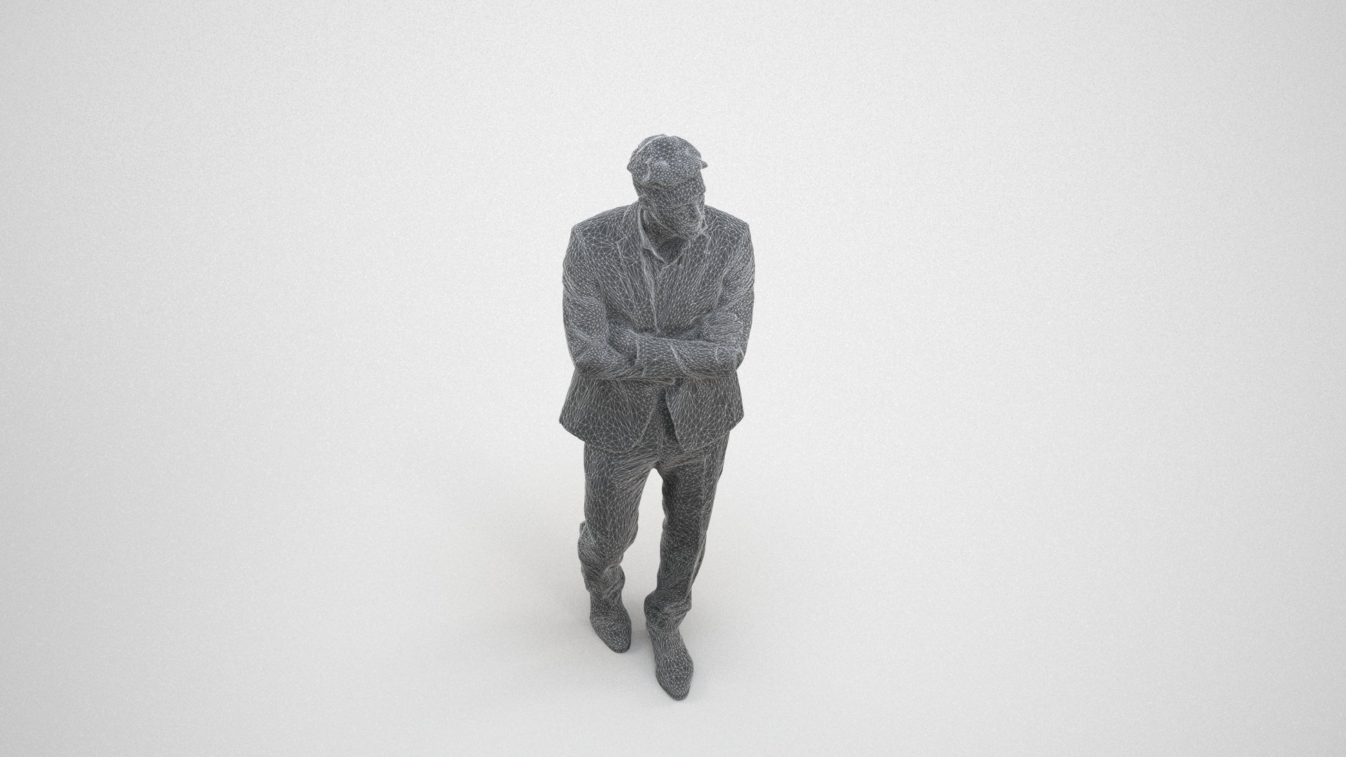 photogrammetry 3D man business, realistic human model archviz FBX, wireframe three-quarter view