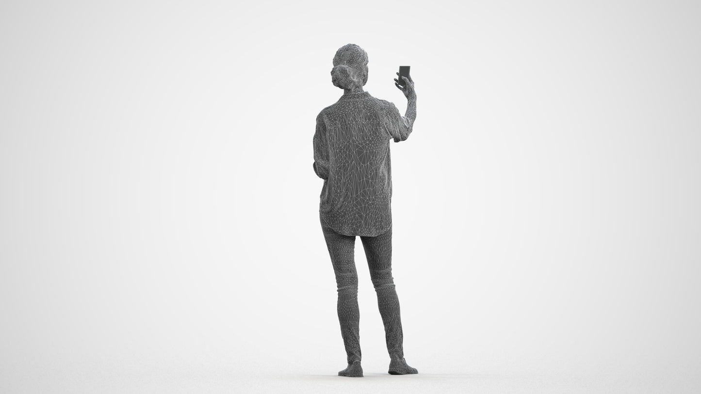 3D people model woman casual standing, scanned human for 3ds Max rendering, wireframe front view