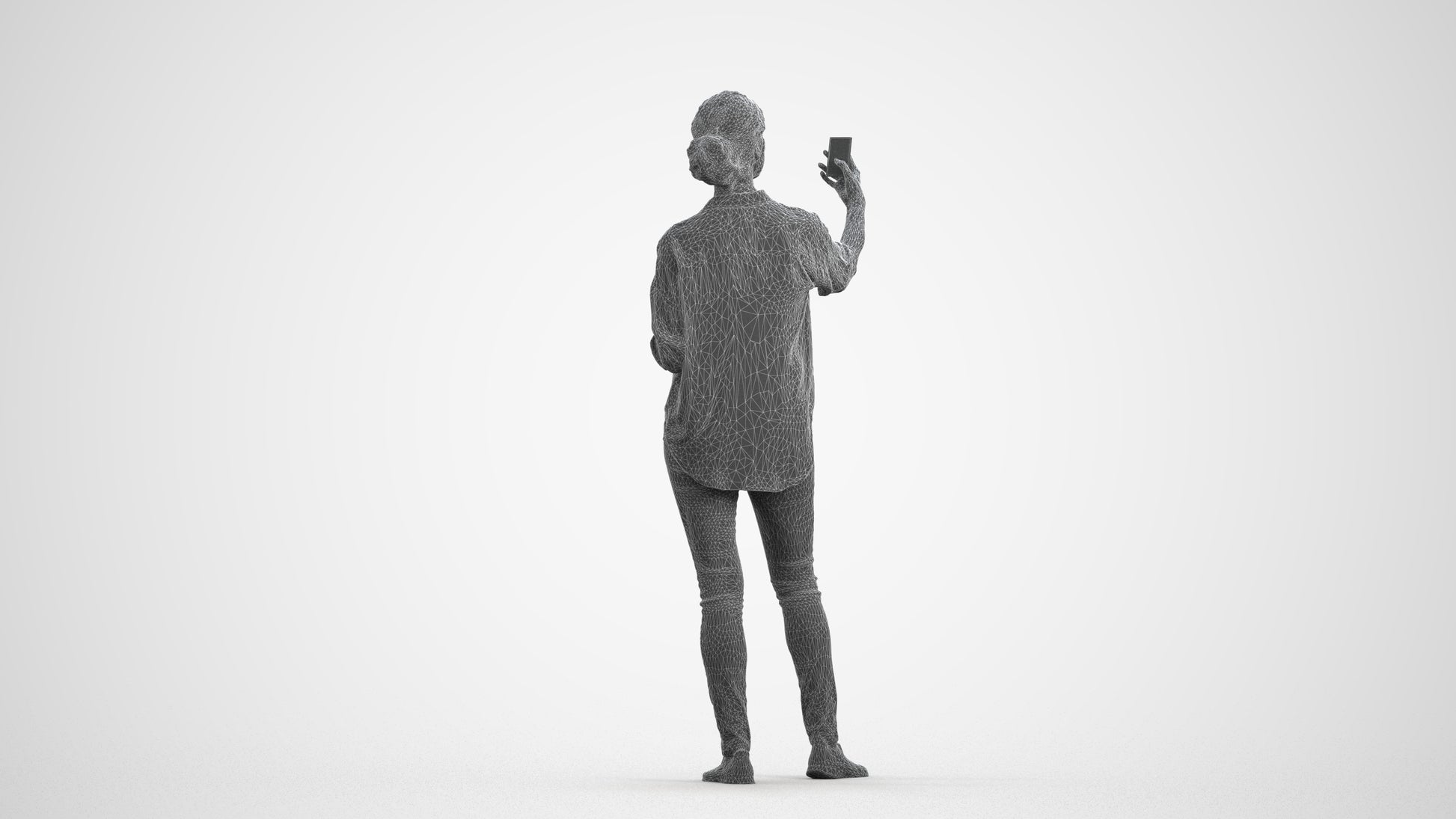 3D people model woman casual standing, scanned human for 3ds Max rendering, wireframe front view