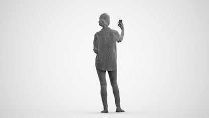 3D people model woman casual standing, scanned human for 3ds Max rendering, wireframe front view