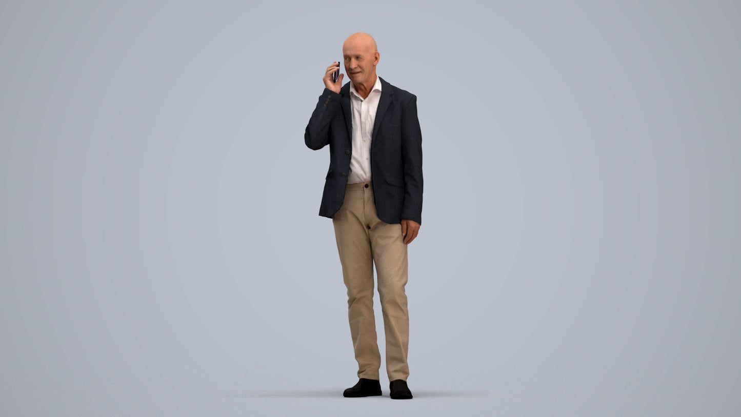 scanned 3D senior man business, photogrammetry people for Enscape and V-Ray, standing pose render