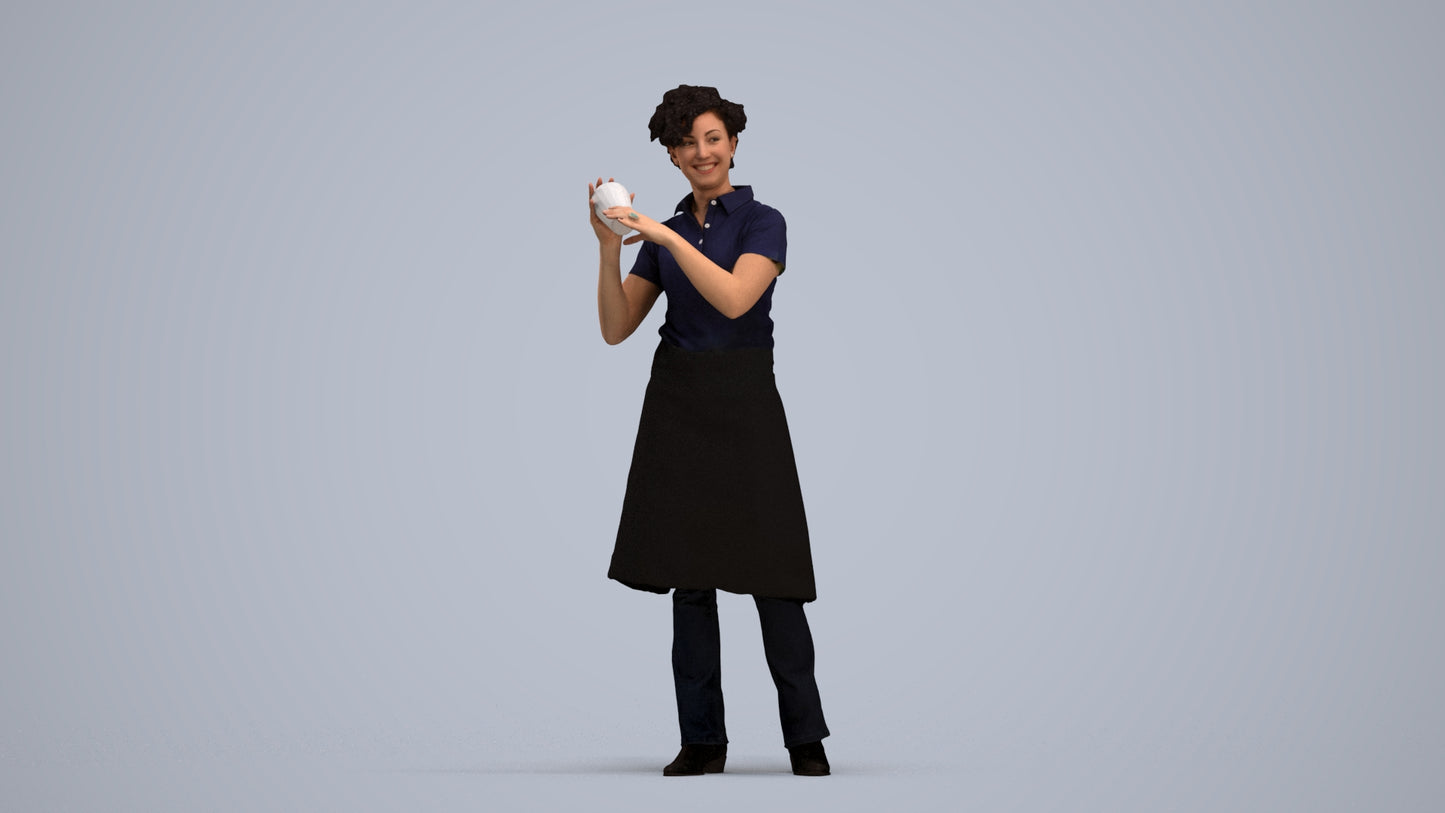 3D people model woman hospitality, scanned human for 3ds Max rendering, standing pose render