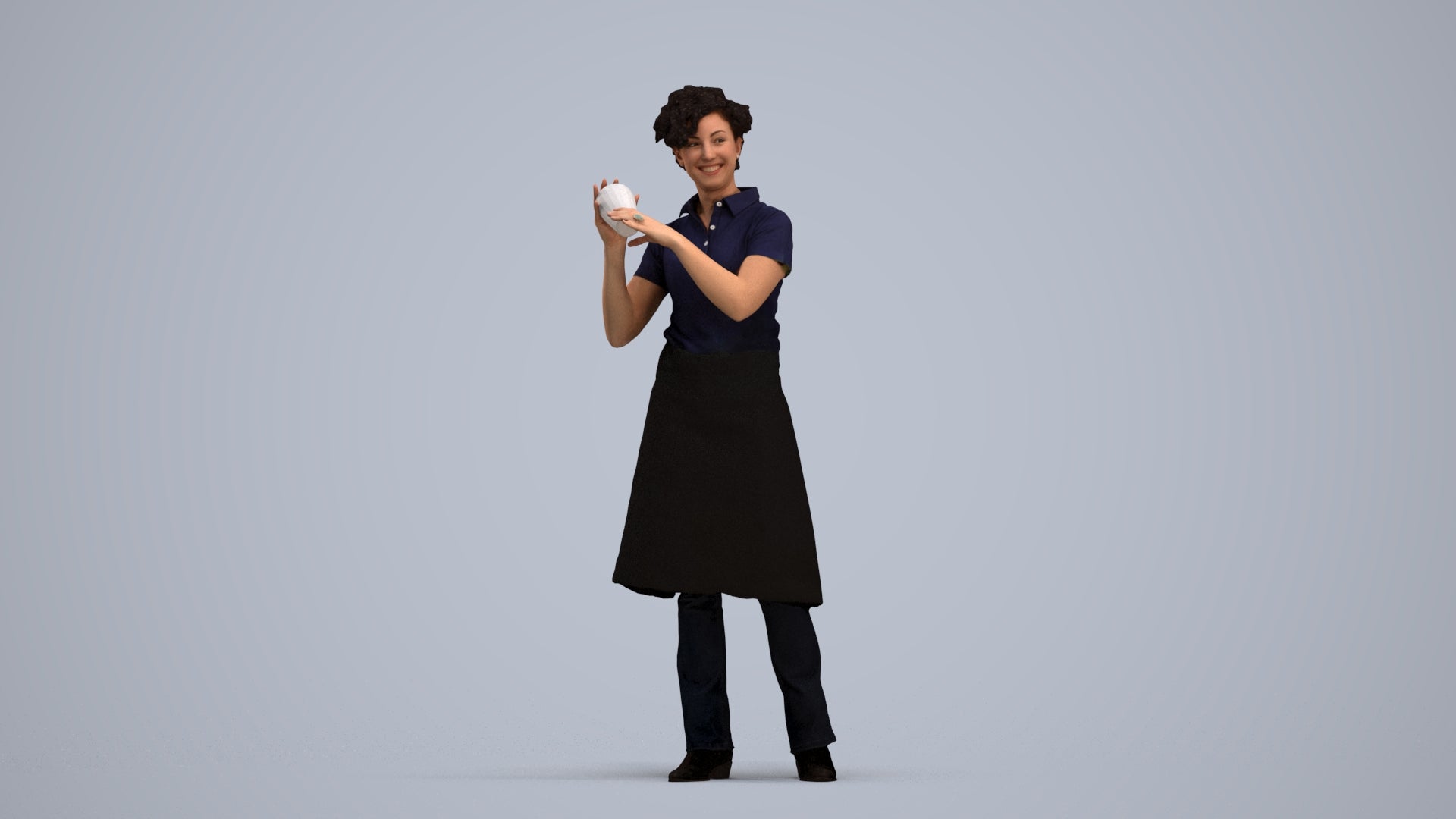 3D people model woman hospitality, scanned human for 3ds Max rendering, standing pose render