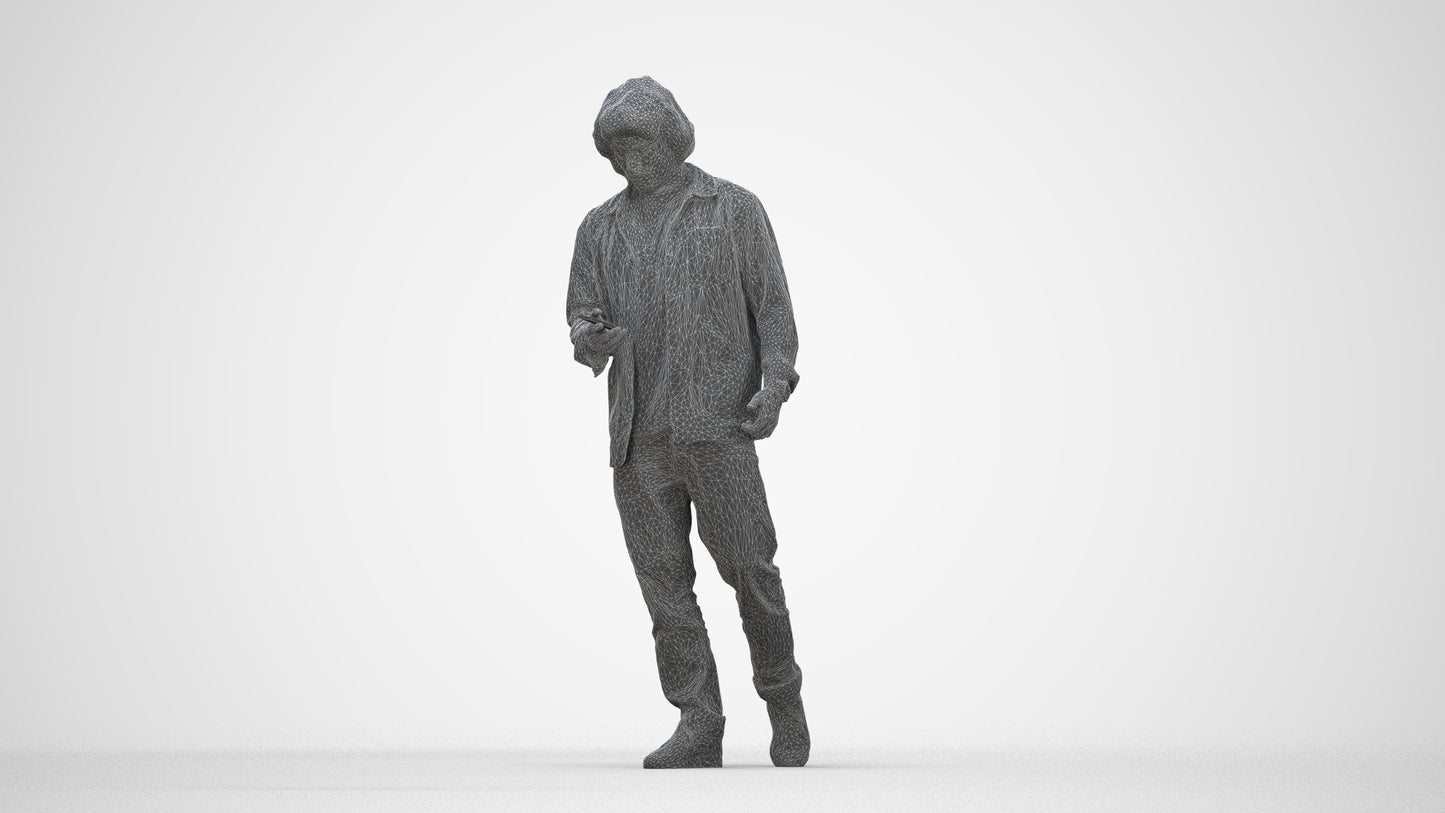 3D scanned man walking casual, photorealistic archviz people for Enscape and SketchUp, wireframe back view
