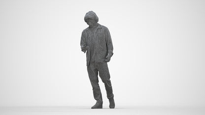 3D scanned man walking casual, photorealistic archviz people for Enscape and SketchUp, wireframe back view