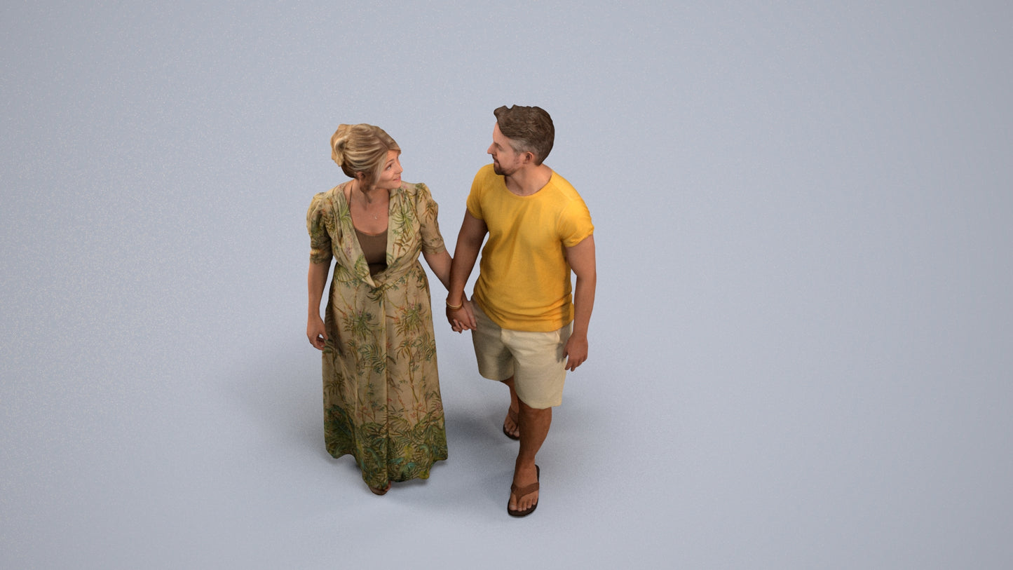 3D human model woman couple, photogrammetry scanned person for archviz, back view render