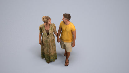 3D human model woman couple, photogrammetry scanned person for archviz, back view render