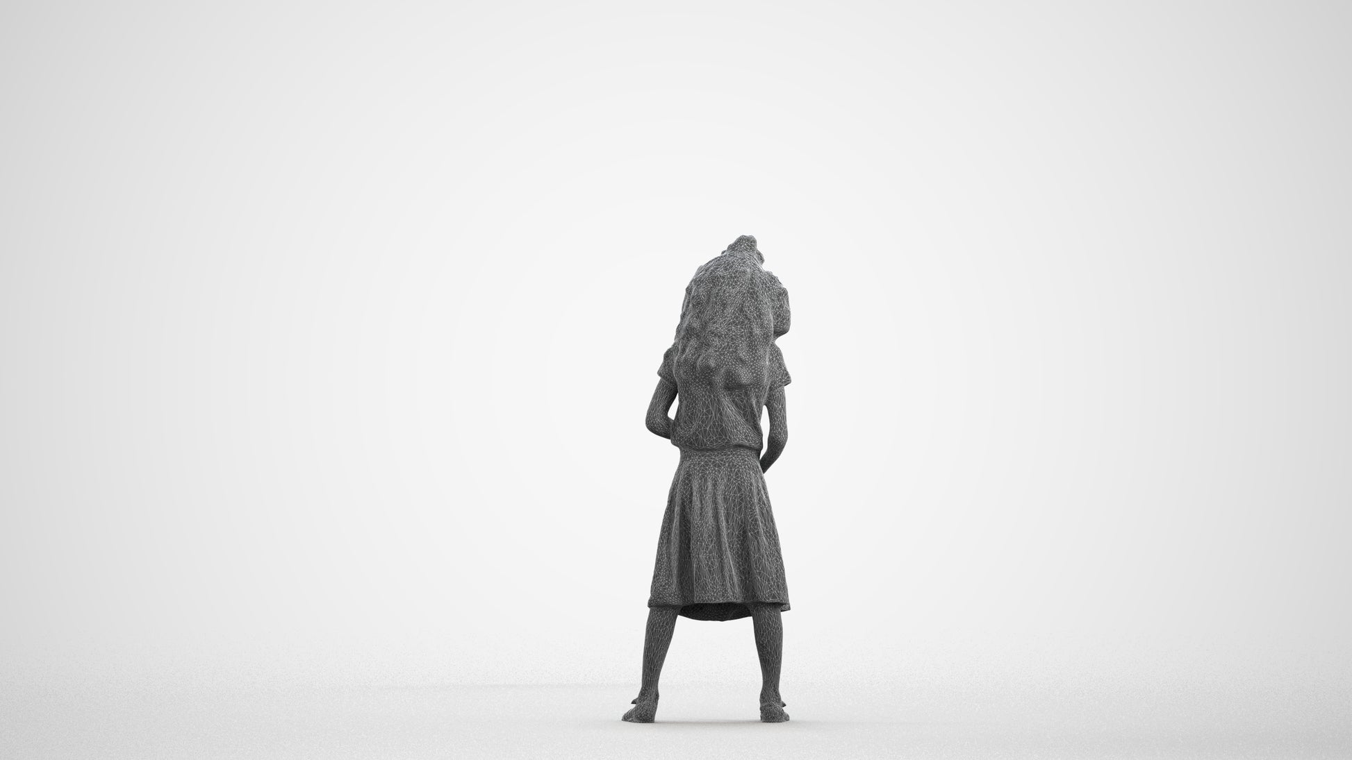 realistic 3D girl casual kids, scanned archviz people for Blender and 3ds Max, wireframe front view