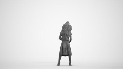 realistic 3D girl casual kids, scanned archviz people for Blender and 3ds Max, wireframe front view