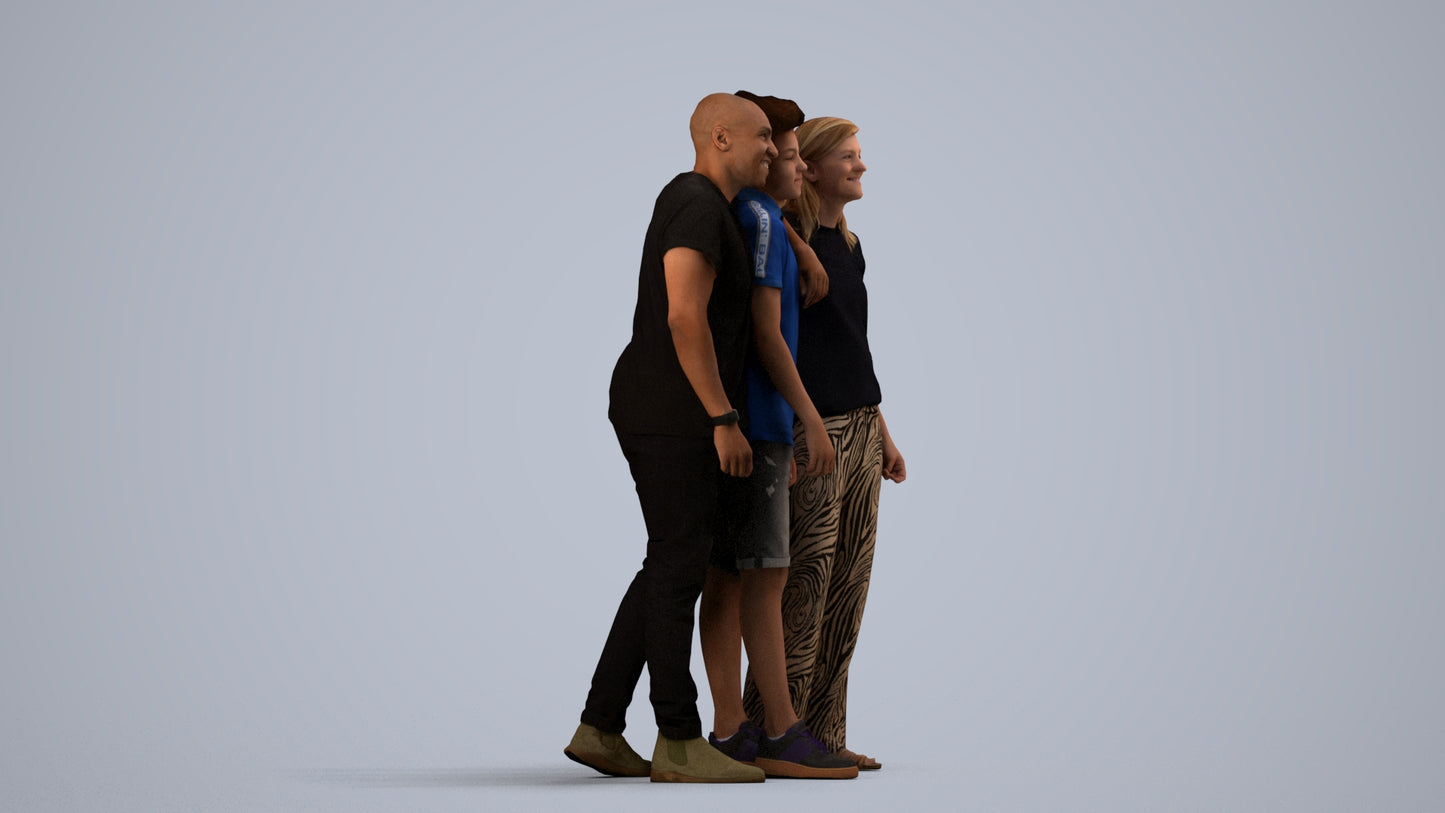 3D human model girl casual kids, photogrammetry scanned person for archviz, side view render