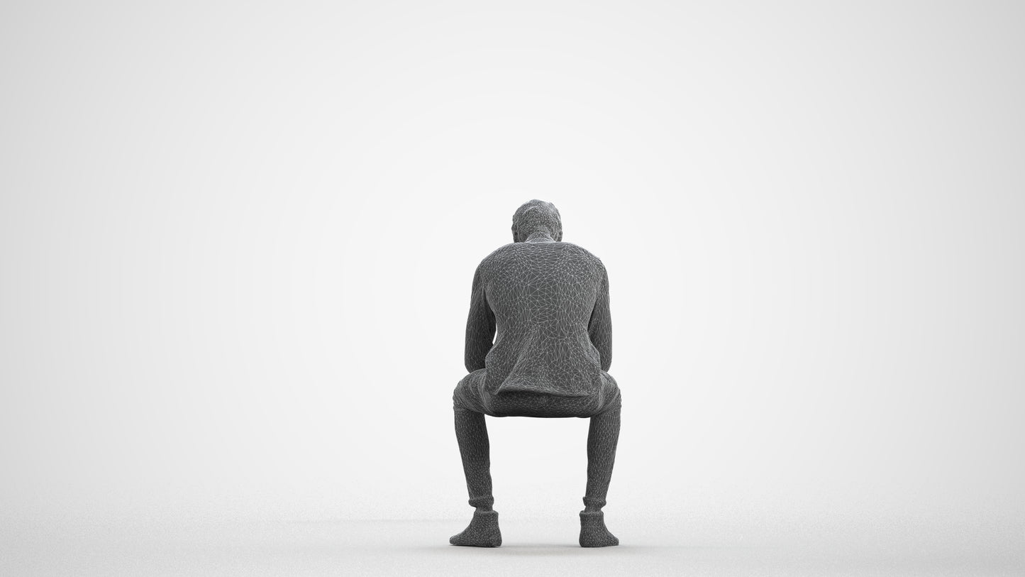 realistic 3D people man casual sitting, render-ready for V-Ray and Corona, FBX OBJ, wireframe front view