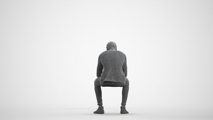 realistic 3D people man casual sitting, render-ready for V-Ray and Corona, FBX OBJ, wireframe front view