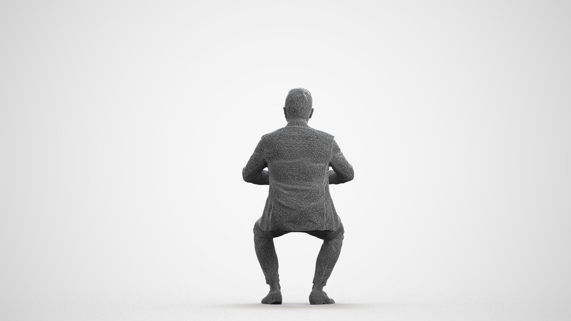 3D human model man business, photogrammetry scanned person for archviz, wireframe front view