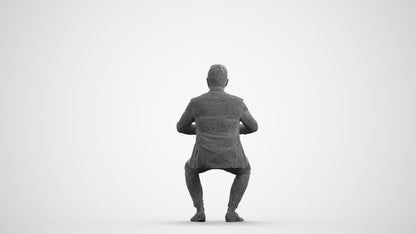 3D human model man business, photogrammetry scanned person for archviz, wireframe front view