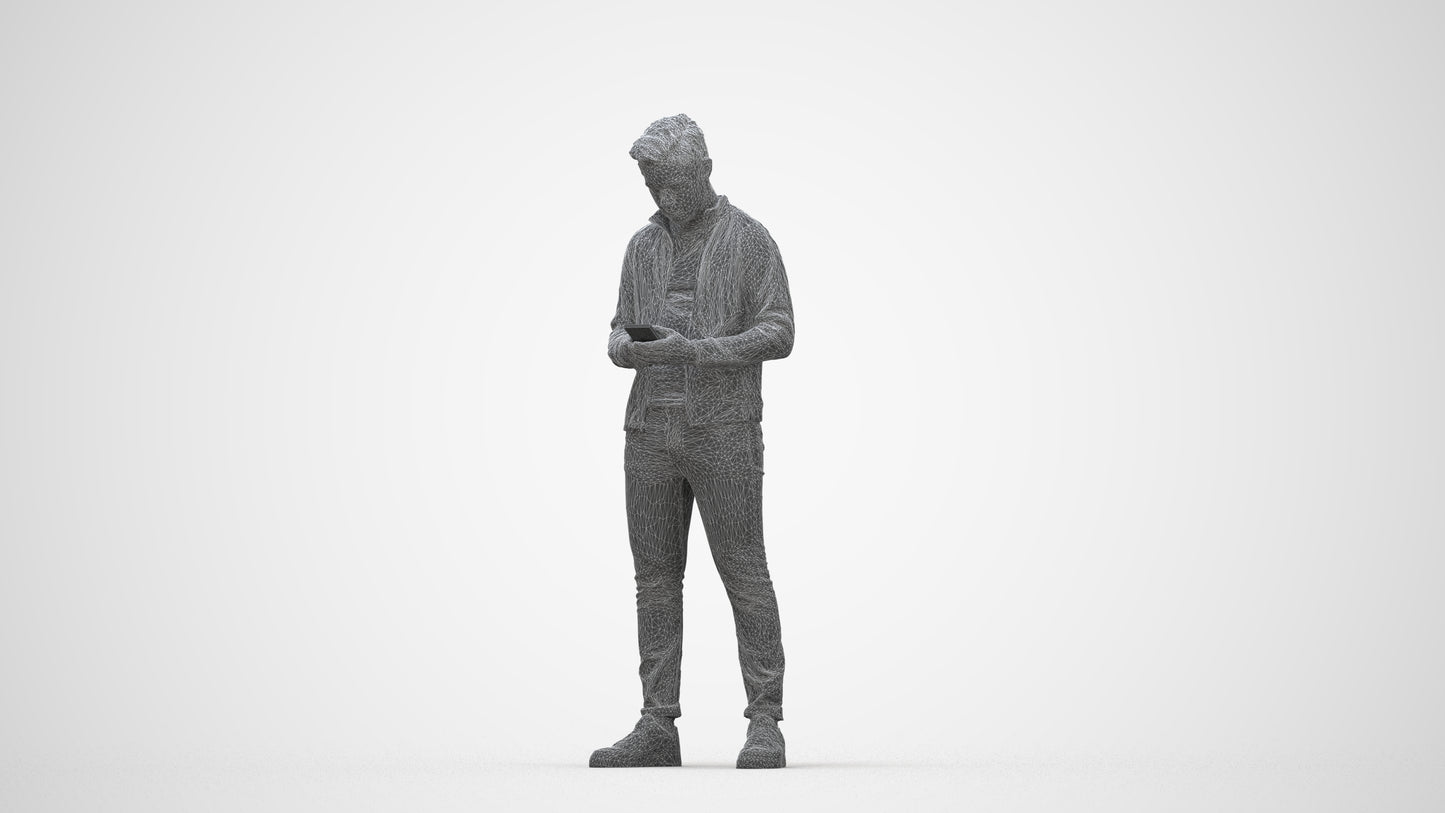 scanned 3D boy casual kids, photogrammetry people for Enscape and V-Ray, wireframe back view