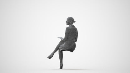 3D scanned woman sitting business, photorealistic archviz people for Enscape and SketchUp, square thumbnail