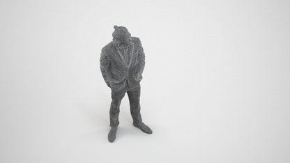 3D human model man formal formalaffairs, photogrammetry scanned person for archviz, wireframe three-quarter view