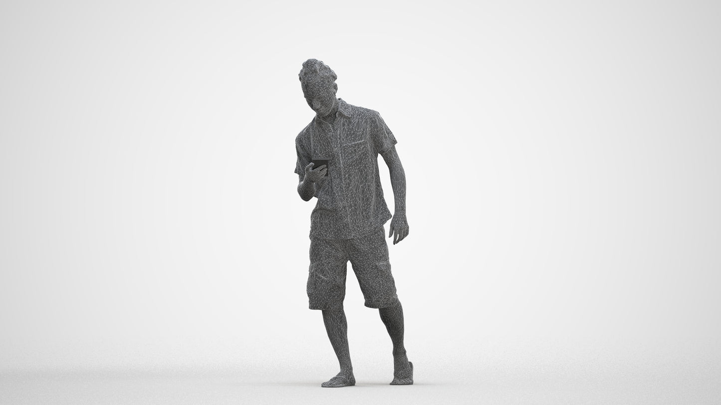 3D scanned man walking casual, photorealistic archviz people for Enscape and SketchUp, three-quarter front view render
