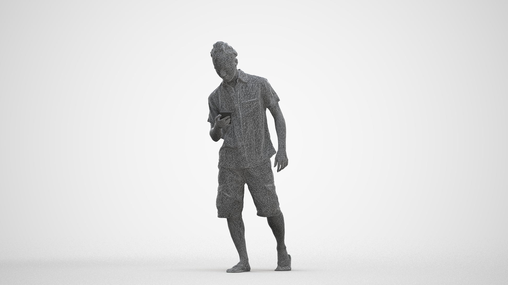 3D scanned man walking casual, photorealistic archviz people for Enscape and SketchUp, three-quarter front view render